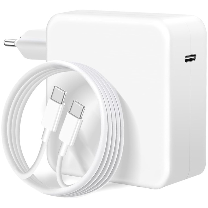 Incarcator laptop, JESWO®, 96W USB-C, compatibil MacBook Pro/Air, protectie supraincarcare, anti-rupere, alb