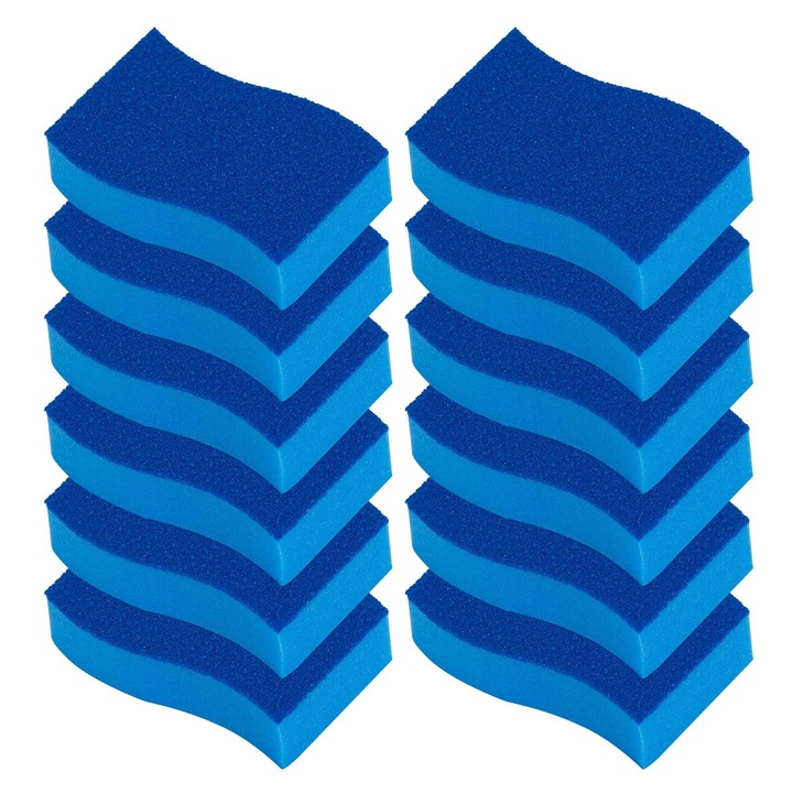 Bureti pentru spalarea vaselor, Darklove, Set de 12 bucati, Cu 2 parti, Design in forma de S, Reutilizabile, Usor de curatat, Universal, Pentru aragazuri, vase si chiuvete, Material microfibra, 11x7x2 cm, Albastru