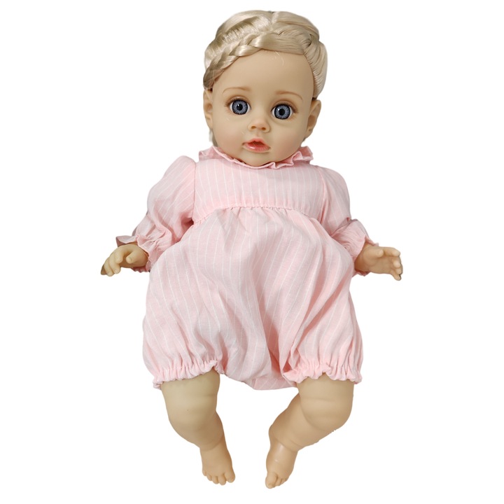 Baba baba 35 cm, XINLOSHU, rózsaszín ruhák, 3 év+, valósághű megjelenés, mágneses cumi, Rose Beige