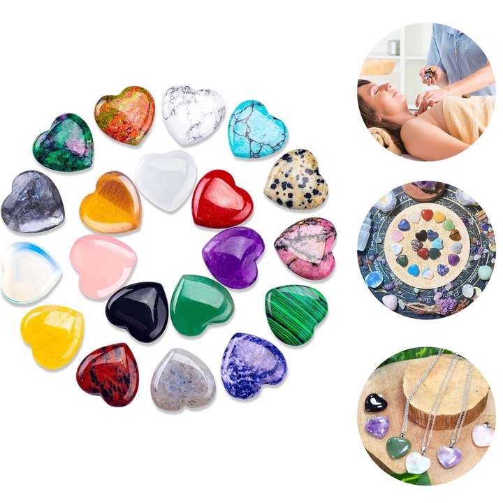 Set 20 Pietre Semipretioase decorative, NUODWELL, Cu diferite culori si texturi, Vindecarea prin energie,, Pentru meditatie, vindecare, yoga, practici spirituale, 20x20x6mm, Multicolor