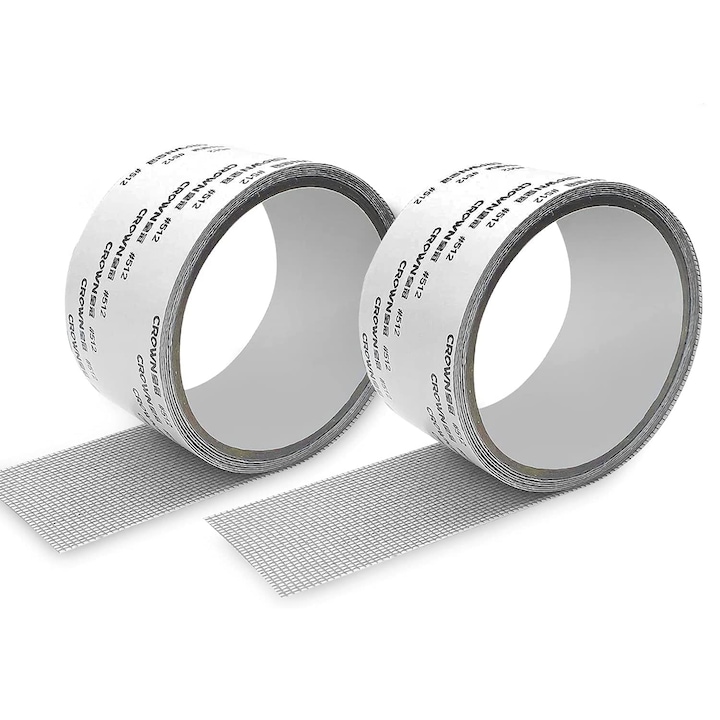 Комплект от 2 лепенки за ремонт на комарници, JENUOS®, Защита от комари, насекоми, Водоустойчивост, Самозалепващи се, Фибростъкло, 5 см х 2 м, Сив