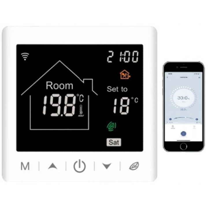 Termostat de camera WiFi digital PAGMIL, LCD, reglaj 5~40°C, montaj sina, 86x86x23mm, IP20