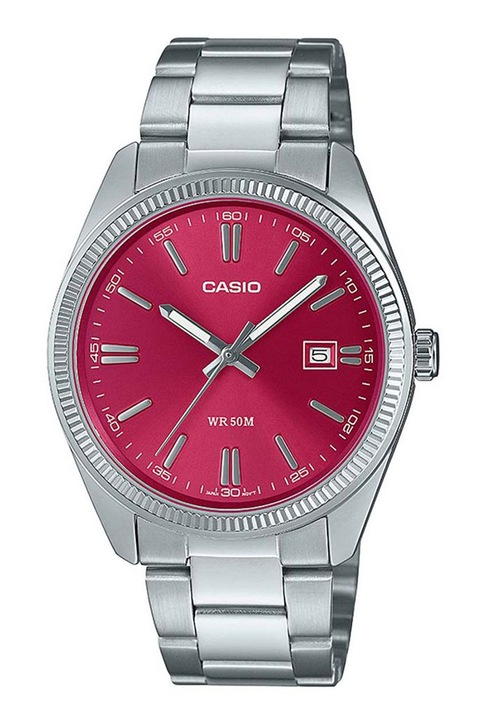 Casio, Аналогов часовник от неръждаема стомана, Сребрист, Малина