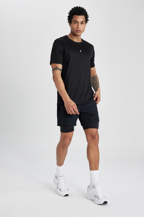 DeFacto, Tricou cu decolteu la baza gatului si model uni, Negru