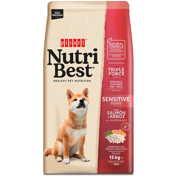 Hrana uscata pentru caini Nutribest Puppy, Somon si Orez, 15 kg