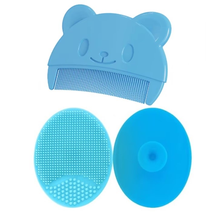 Комплект бебешка четка и гребен за премахване на краста, SUPER TRENDS®, силикон, син