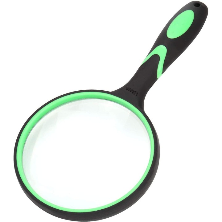 Lupa cu maner din cauciuc, AYSTOAYS, lentila din sticla, 10x marire, 100mm, Verde