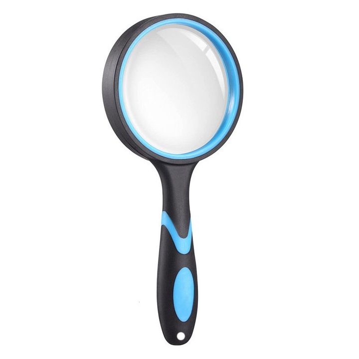 Lupa cu maner din cauciuc, AYSTOAYS, lentila din sticla, 10x marire, 100mm, Albastru