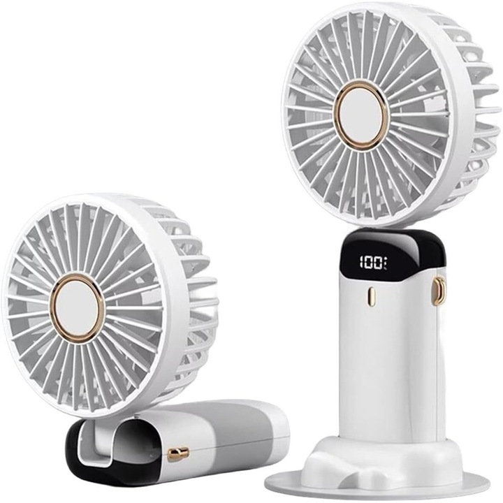 Ventilator Ultra Portabil, AYSTOAYS, pliabil,5 viteze, ecran LCD, 4200mAh, Alb
