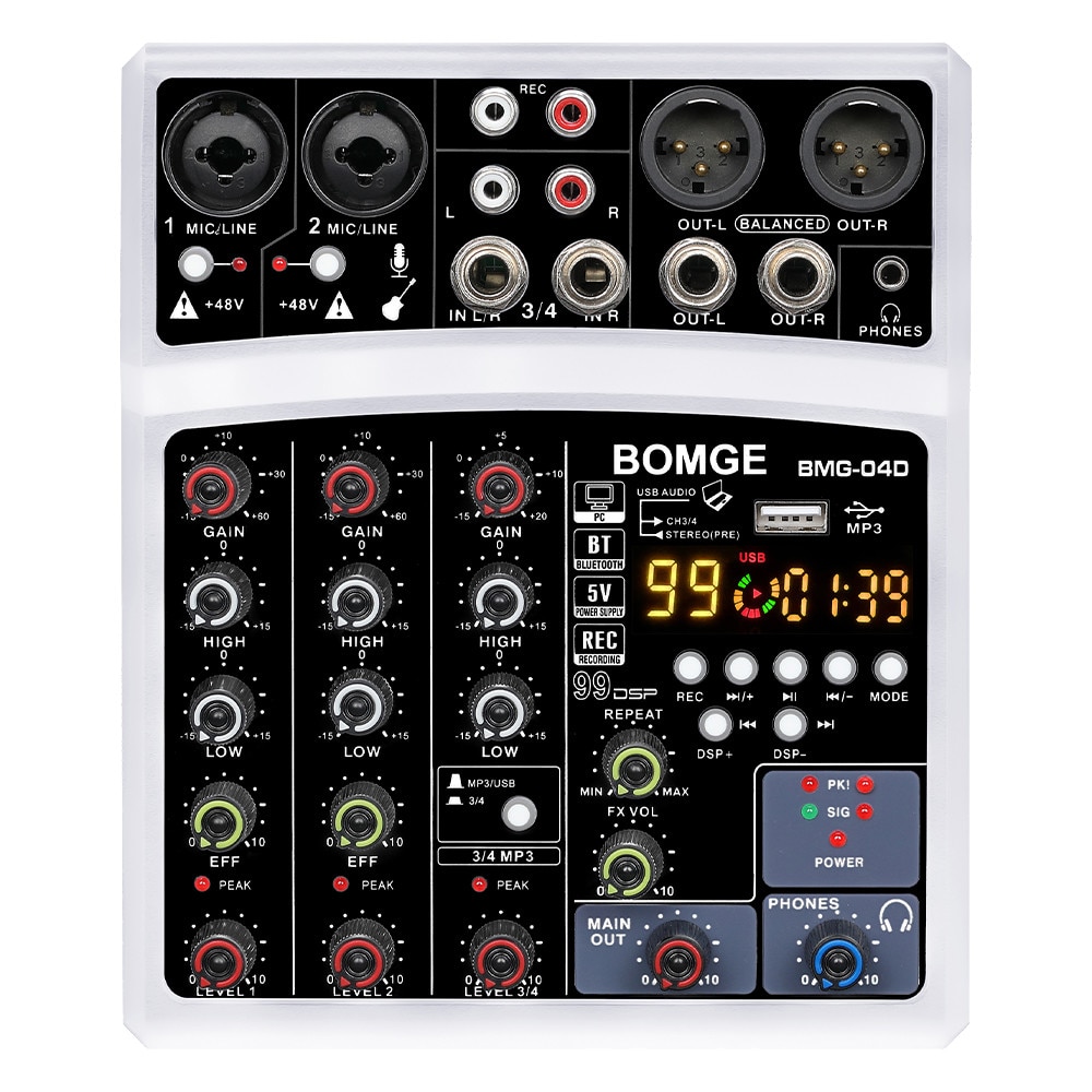 Mixer audio 2 canale, Zeaicos, alimentare fantoma USB 48V, compact