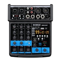 Mixer audio Profesional BOMGE 04F, 4 canale, Bluetooth, 99 efecte DSP, inregistrare stereo, portabil, 48V phantom, XLR out, Inerface audio, Placa de sunet, Potrivit pentru petreceri profesionale de inregistrare, KTV si scena, Negru