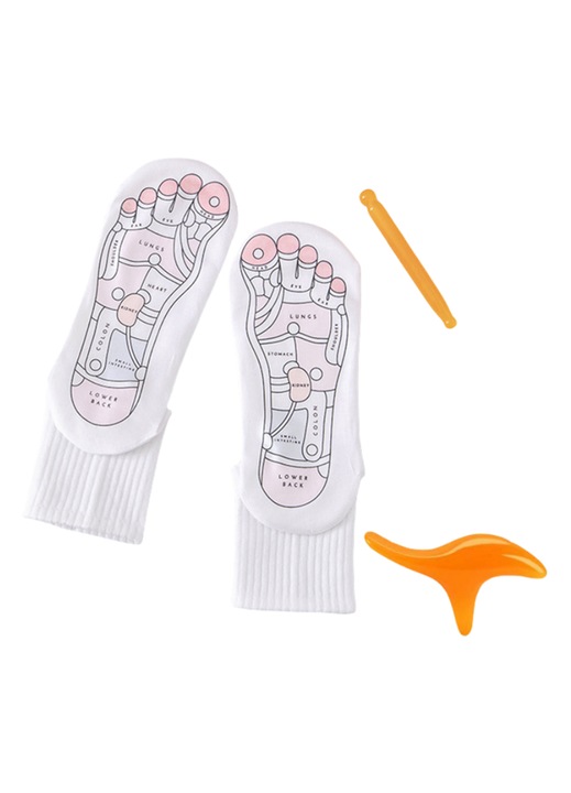 BOMSTOM reflexológiai masszázszokni szett, pamut, fehér, 27 cm, masszázspálcákkal