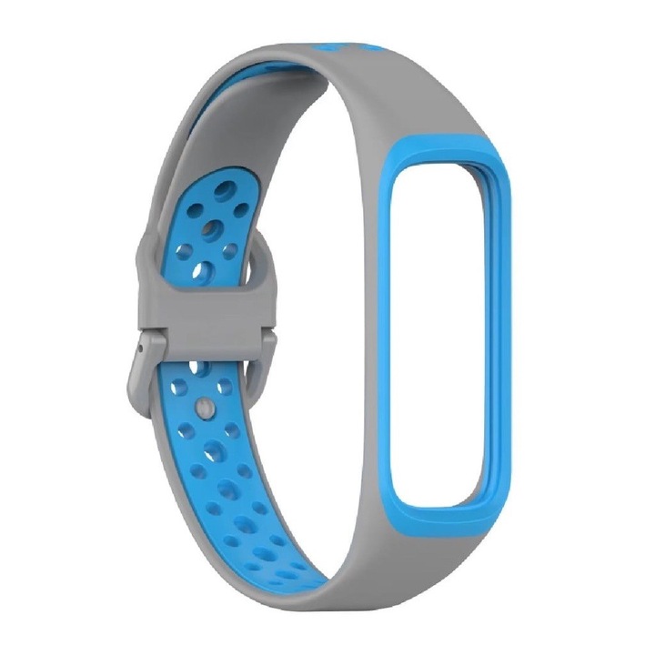 Curea MULLER din silicon pentru smartwatch, compatibila cu Samsung Galaxy Fit 2 SM-R220, model Nike, lungime 23.5 cm, Gri cu Albastru