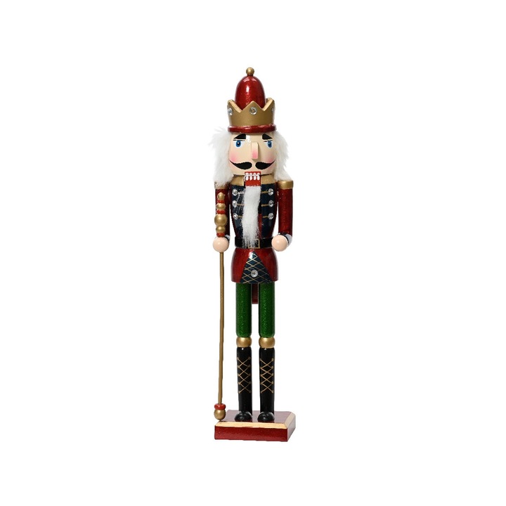 Autentikus The Nutcracker karácsonyi dekoráció, "diótörő" figura, jogarral, 100% FSC fa, 38 centiméter
