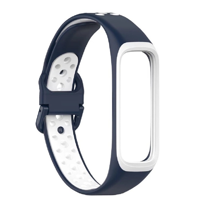 Curea MULLER din silicon pentru smartwatch, compatibila cu Samsung Galaxy Fit 2 SM-R220, model Nike, lungime 23.5 cm, Bleumarin cu Alb