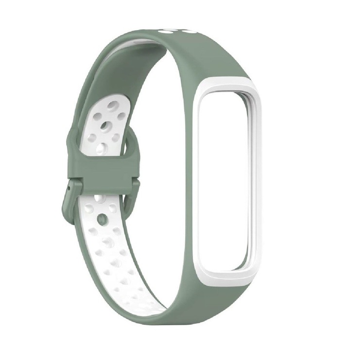 Curea MULLER din silicon pentru smartwatch, compatibila cu Samsung Galaxy Fit 2 SM-R220, model Nike, lungime 23.5 cm, Oliv deschis cu Alb