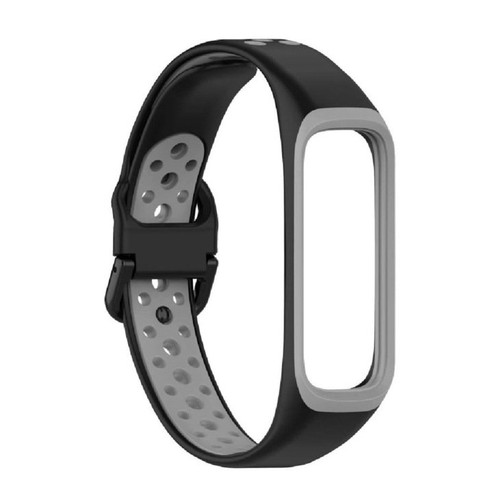Curea MULLER din silicon pentru smartwatch, compatibila cu Samsung Galaxy Fit 2 SM-R220, model Nike, lungime 23.5 cm, Negru cu Gri