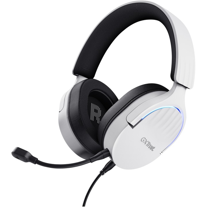 Слушалки gaming Trust GXT490 FAYZO, 7.1 USB съраунд звук, RGB, шумопотискане, микрофон, съвместим с лаптоп, PS5, PS4, бял