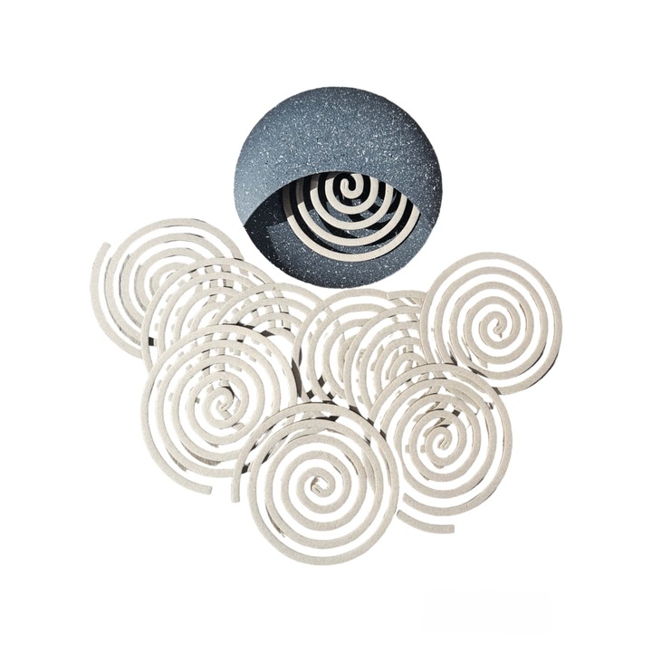 Suport metalic spirale impotriva tantarilor si insectelor metalic Negru, efect piatra, tip scoica si spirale fumigene 10 bucati