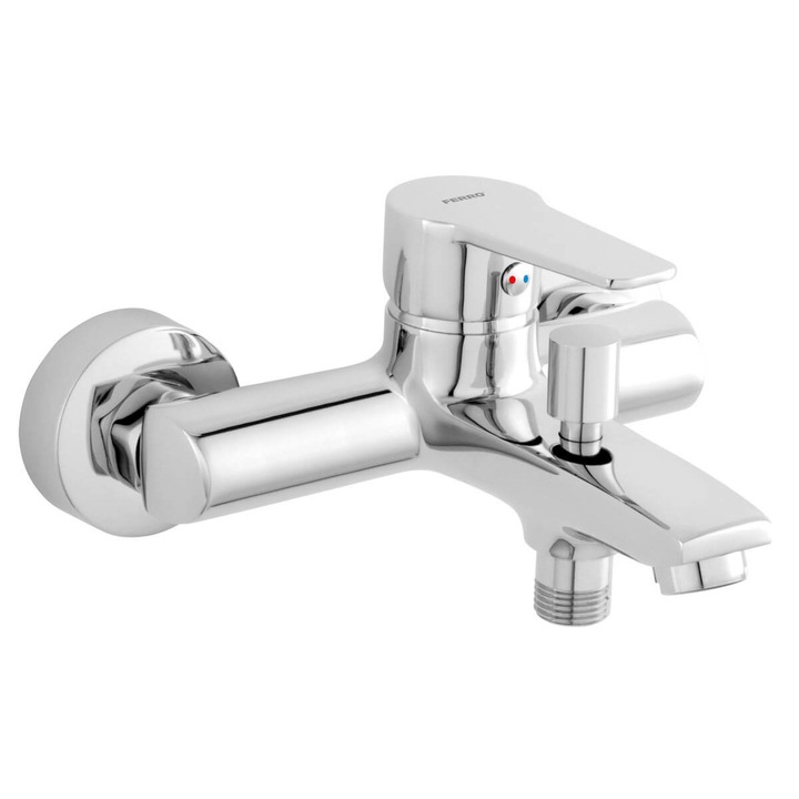 Смесител за вана Ferro Ritto BTR1, Едноръкохватков, Керамичен патрон, Заключващ се автоматичен превключвател за вана-душ, Аератор M24x1, Хром