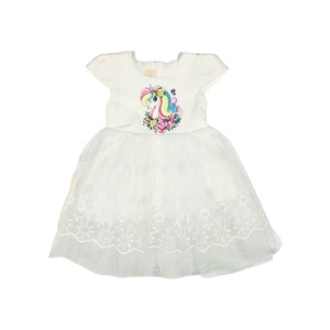 Rochita cu voal UNICORN pentru copii/fetite, ERAKIDS, terminatii cu voal, imprimeu unicorn, material usor, 100% Bumbac premium, 2 ani (92 cm), Alb