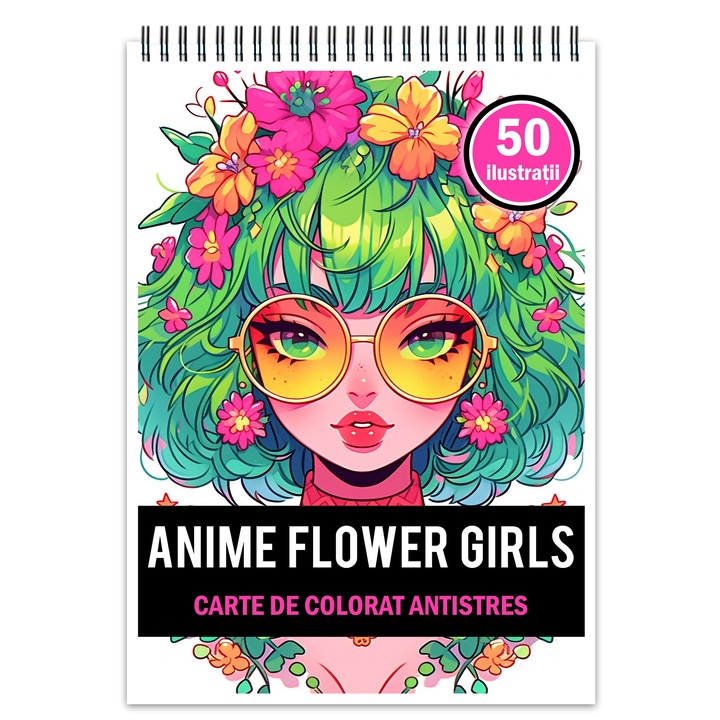 Книжка за оцветяване за релакс и антистрес, 50 илюстрации, аниме Flower Girls, издателство Legendary Print, 106 стр