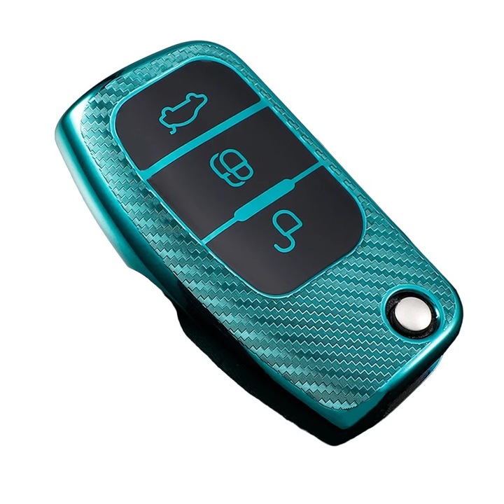 Калъф за ключ Ford Fiesta Focus 2 Mondeo S-Max Galaxy C-Max Galaxy, Карбоново зелен