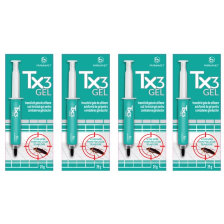 Insecticid pentru gandaci, seringa cu gel TX3, 4x25 grame