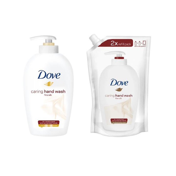 Pachet Dove Silk sapun lichid 250 ml + rezerva 500 ml