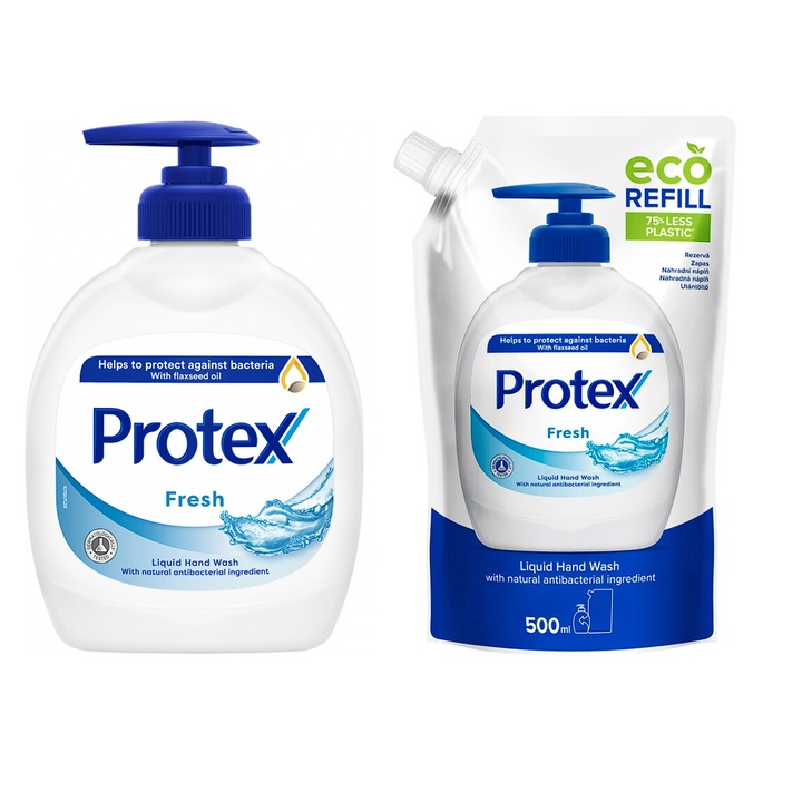 Pachet Protex sapun lichid fresh 300 ml + rezerva sapun lichid Fresh 500ml