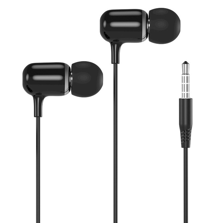 Casti audio in-ear, Jack 3.5 mm, Microfon pe fir, Buton control muzica / apeluri, Stereo, Negru