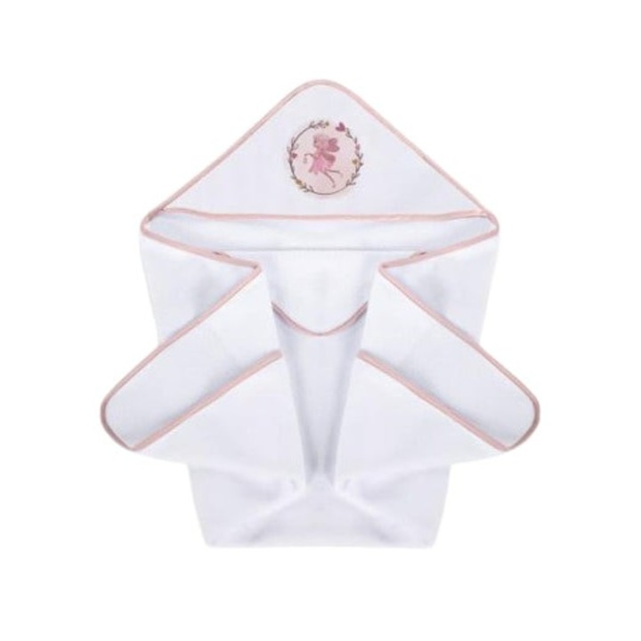 Хавлия за баня за деца Klups Fairy 418, с качулка, бял / розов цвят, 100x100 см