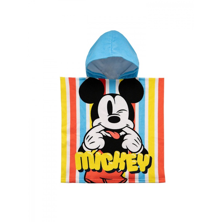 Prosop poncho poliester, Mickey Mouse Smile, 55x110 cm 110 x 55 cm Galben