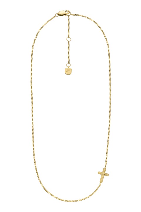 Fossil, Colier din otel inoxidabil cu pandantiv cu cruce, Auriu