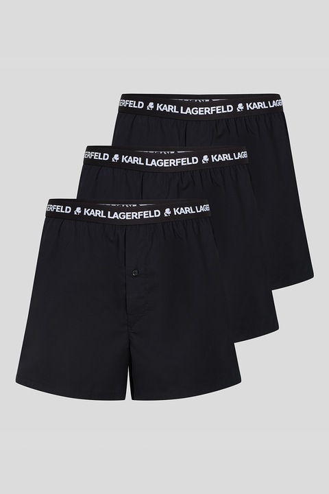 Karl Lagerfeld, Set de boxeri cu banda logo in talie - 3 perechi, Negru