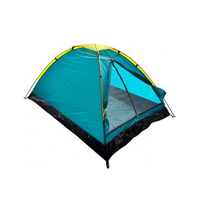 Cort pentru camping si drumetie, SGTT Relax pentru 2 persoane, din poliester si fibra, inchidere frontala. rezistent UV si apa, 205x150x100 cm