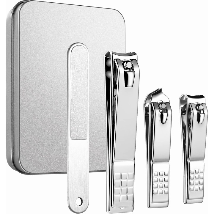 Manikűr és pedikűr körömápoló készlet, Nybgyy, 3 méret, ergonomikus, tokkal együtt, Ezüst