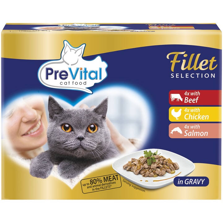 PreVital nedves macskaeledel, Filet Selection Pouch, Vita, Csirke, Lazac, 12x85g