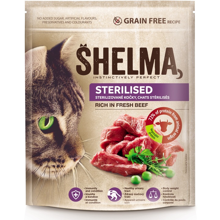 Hrana uscata pentru pisici Sterile, Shelma, Vita, 750g