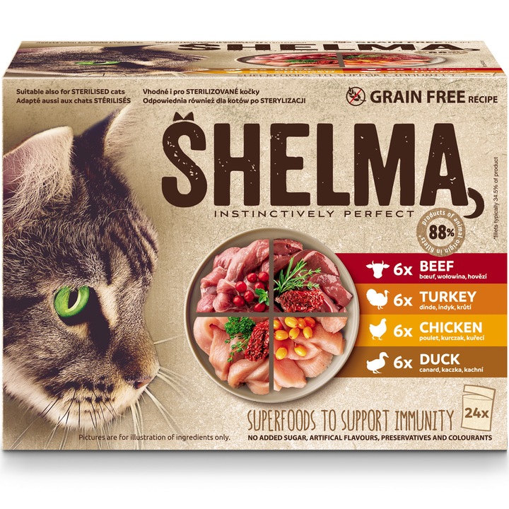 Hrana umeda pentru pisici, Shelma, carne in sos, 24x85g