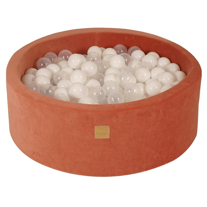 Piscina cu bile MeowBaby, 90x30cm, Set 200 bile, Portocaliu/Alb