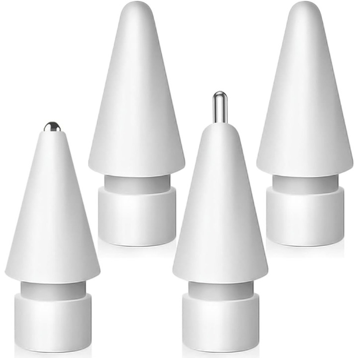 Stylus Apple Pencil compatibil, JENUOS®, 4x capete de rezerva, de inalta sensibilitate si control precis, diametru de 0.8 mm, 1.8mm, nu raneste ecranul, anti alunecare, materialul cupru, Alb