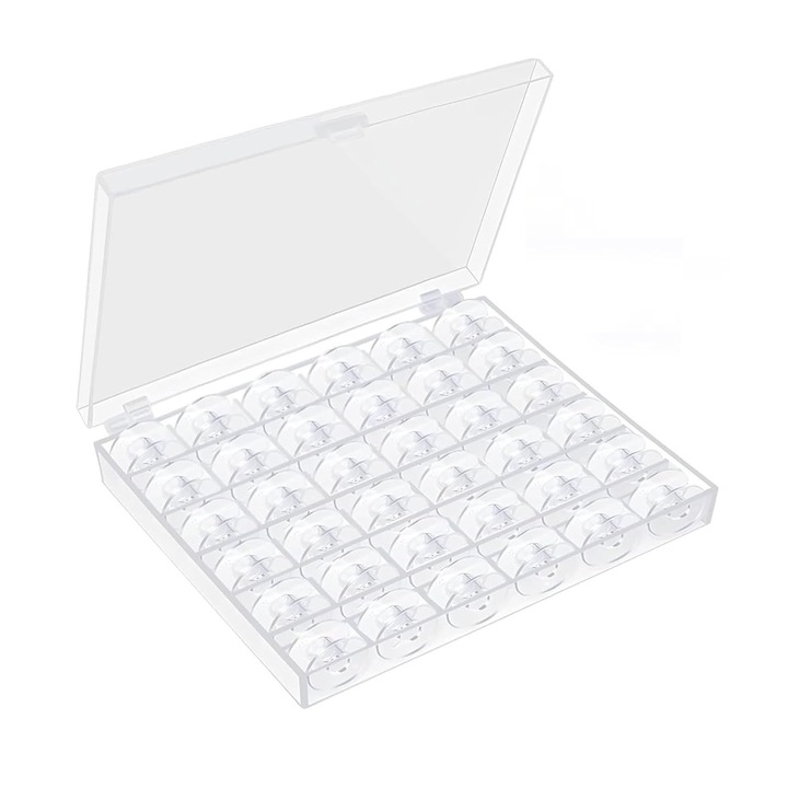 Set 36 bobine masina de cusut, JENUOS®, cutii separate din plastic, pentru masinile de cusut si de brodat, portabil, portabil, Transparent