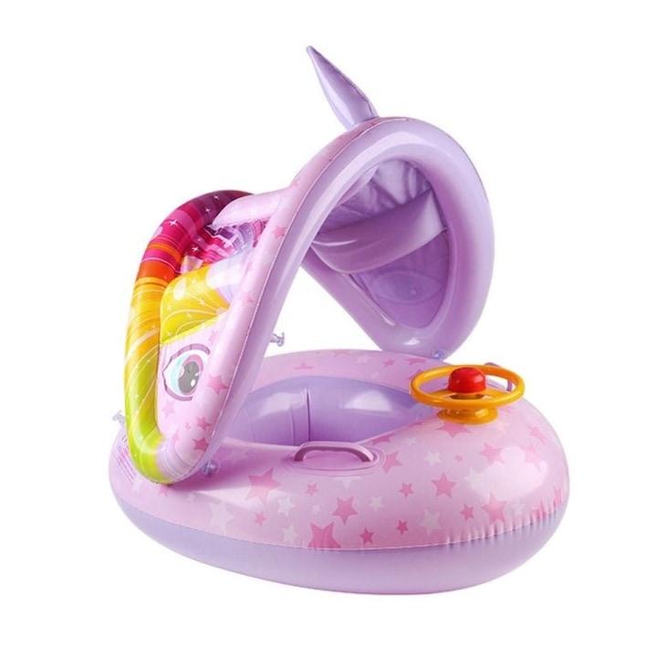 Colac inot pentru bebelusi si copii, cu parasolar detasabil si volan, model Unicorn, 3-36 luni, Picodino®