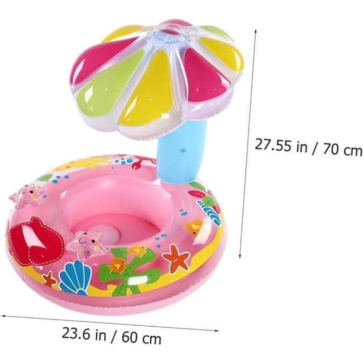 Colac bebe cu acoperis, protectie solara, scoica colorata roz, 70x60cm ...