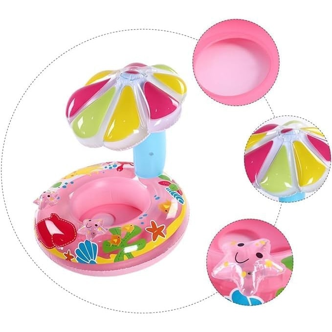Colac bebe cu acoperis, protectie solara, scoica colorata roz, 70x60cm ...
