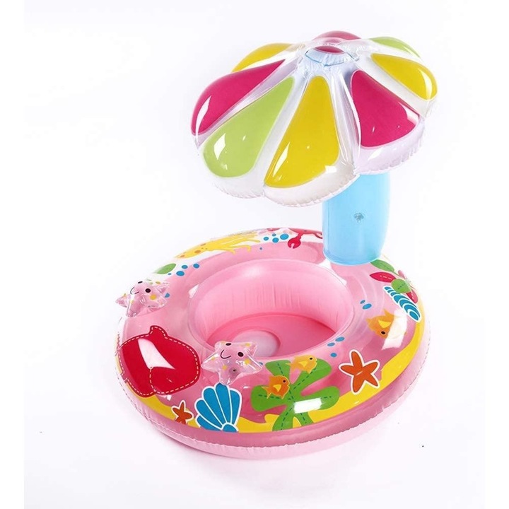 Colac bebe cu acoperis, protectie solara, scoica colorata roz, 70x60cm ...