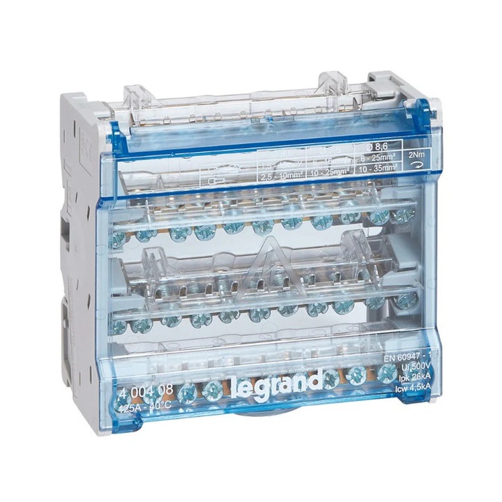 Repartitor modular, tetrapolar 4P, 125A, 6 module, Legrand, 106mm x 92mm x 51mm