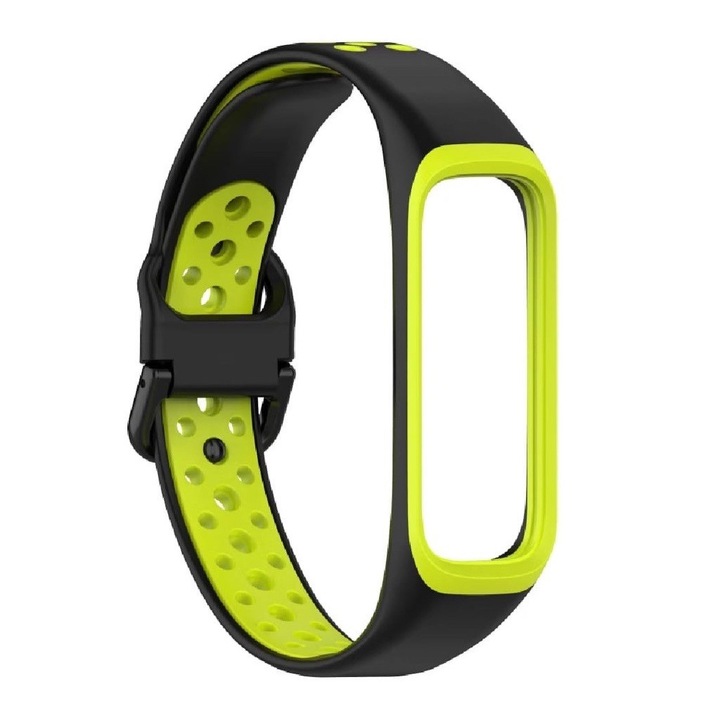 Curea MULLER din silicon pentru smartwatch, compatibila cu Samsung Galaxy Fit 2 SM-R220, model Nike, lungime 23.5 cm, Negru cu Verde neon