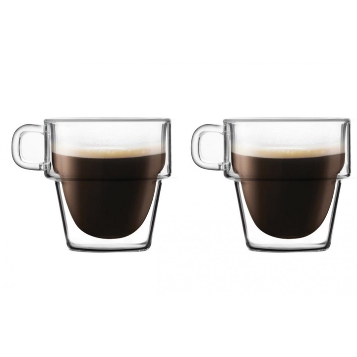 Set 2 cani cafea Americano Altmore, sticla borosilicat, pereti dubli, 350 ml